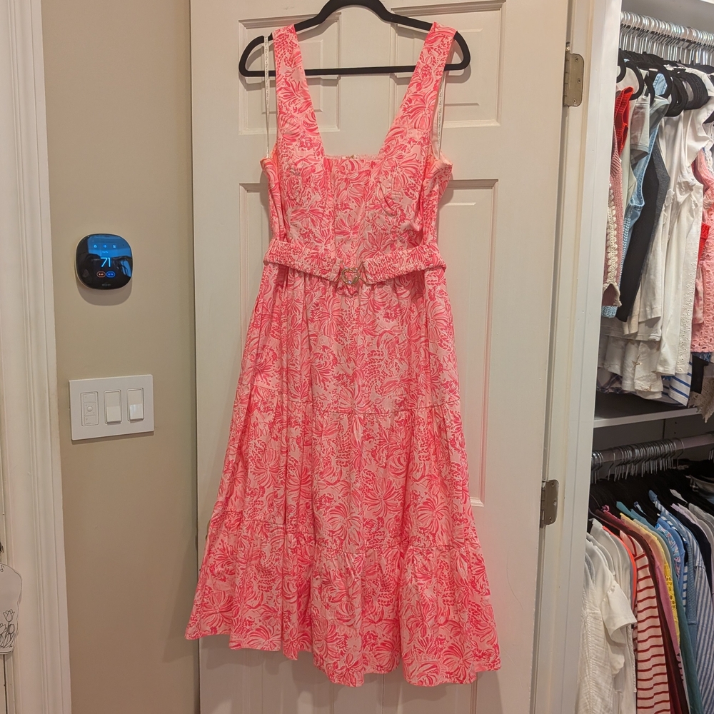Lilly Pulitzer McKinnon Midi Dress Pink Blossom Foxy Llama Size 14